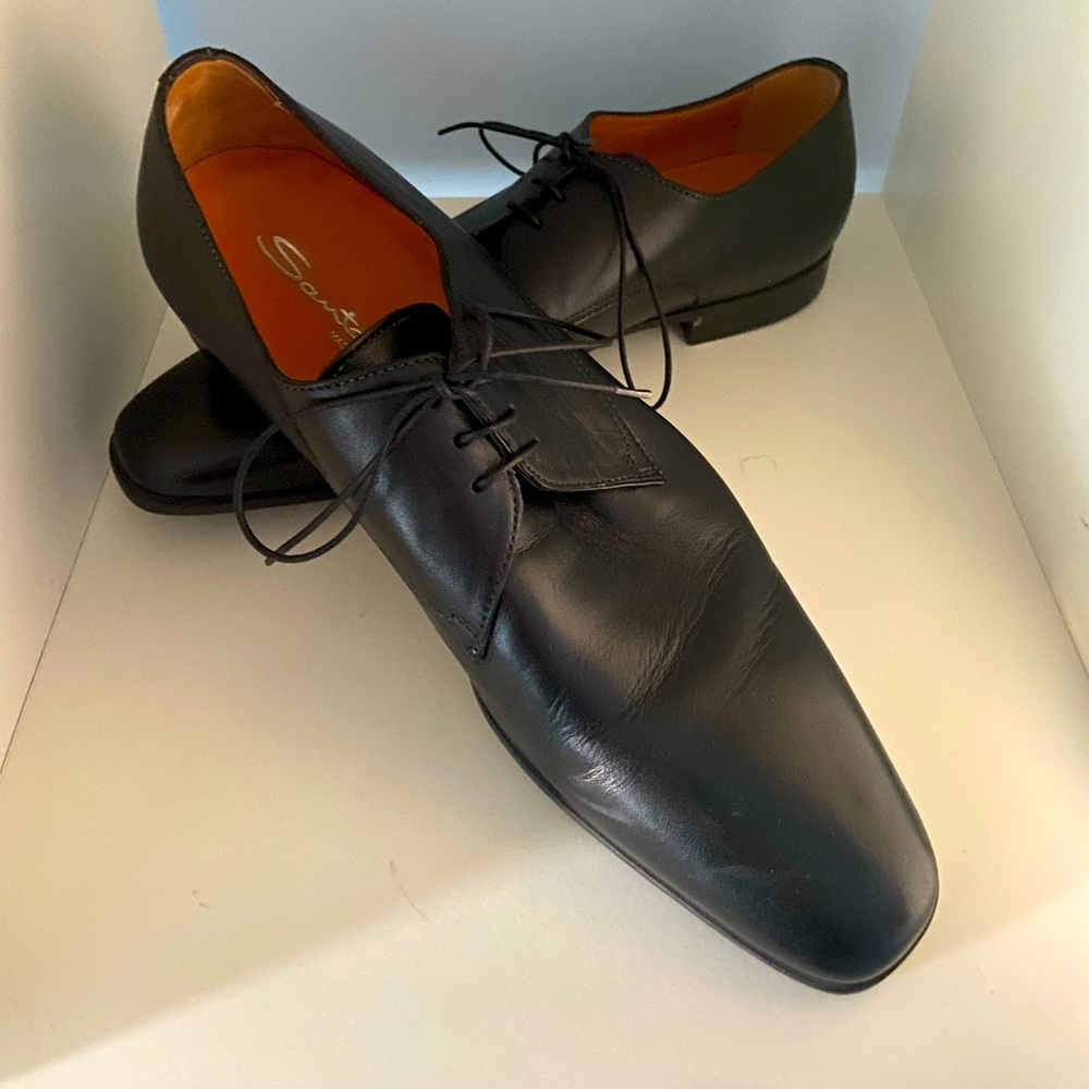 Men's Black Leather Shoes - Size 10 - by Santoni